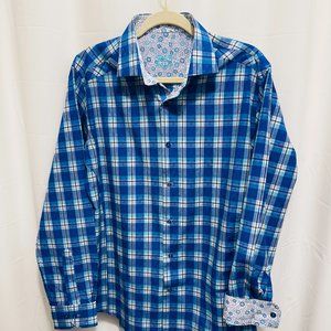 RGB Black Label Men’s Flip Cuff Shirt, Size L, Blue Plaid, New With Tags